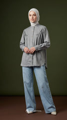 BRIA PLAID LINEN BLOUSE (CHARCOAL GREY)