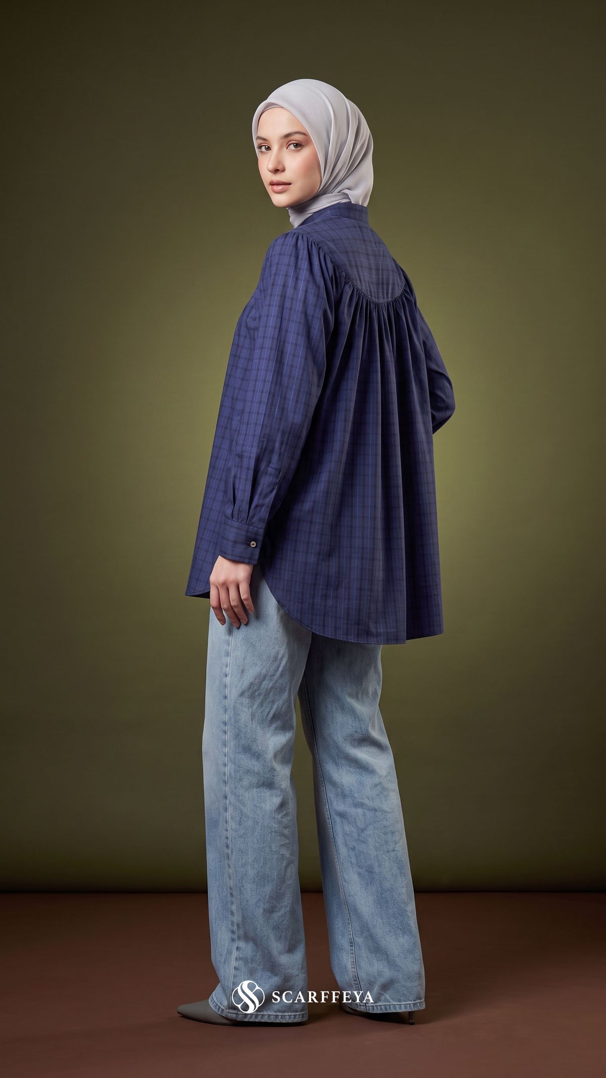 BRIA PLAID LINEN BLOUSE (DEEP TANZANITE)
