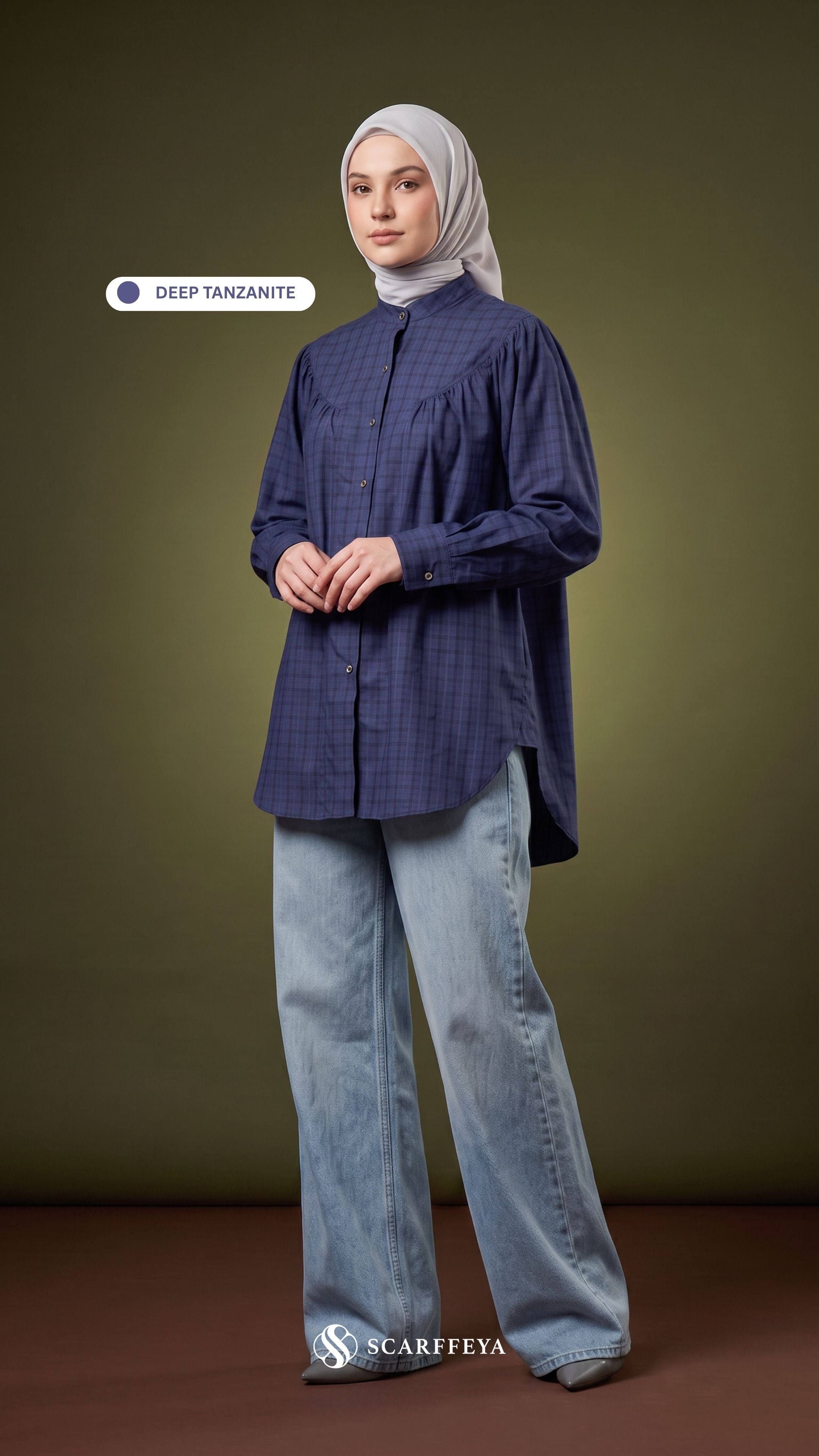 BRIA PLAID LINEN BLOUSE (DEEP TANZANITE)