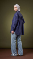 BRIA PLAID LINEN BLOUSE (DEEP TANZANITE)