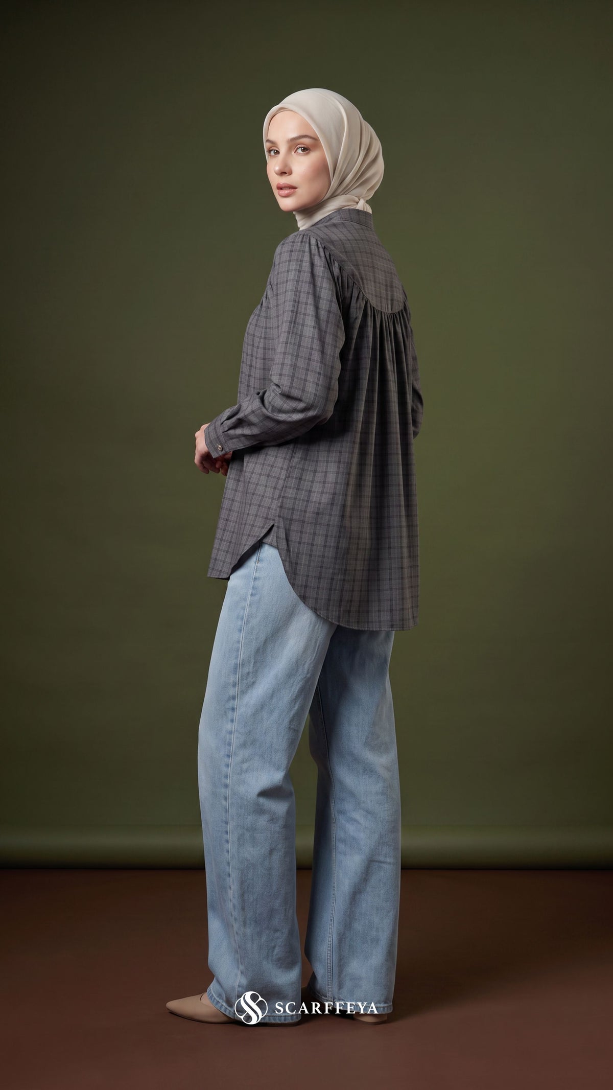 BRIA PLAID LINEN BLOUSE (GRAPHITE BLACK)