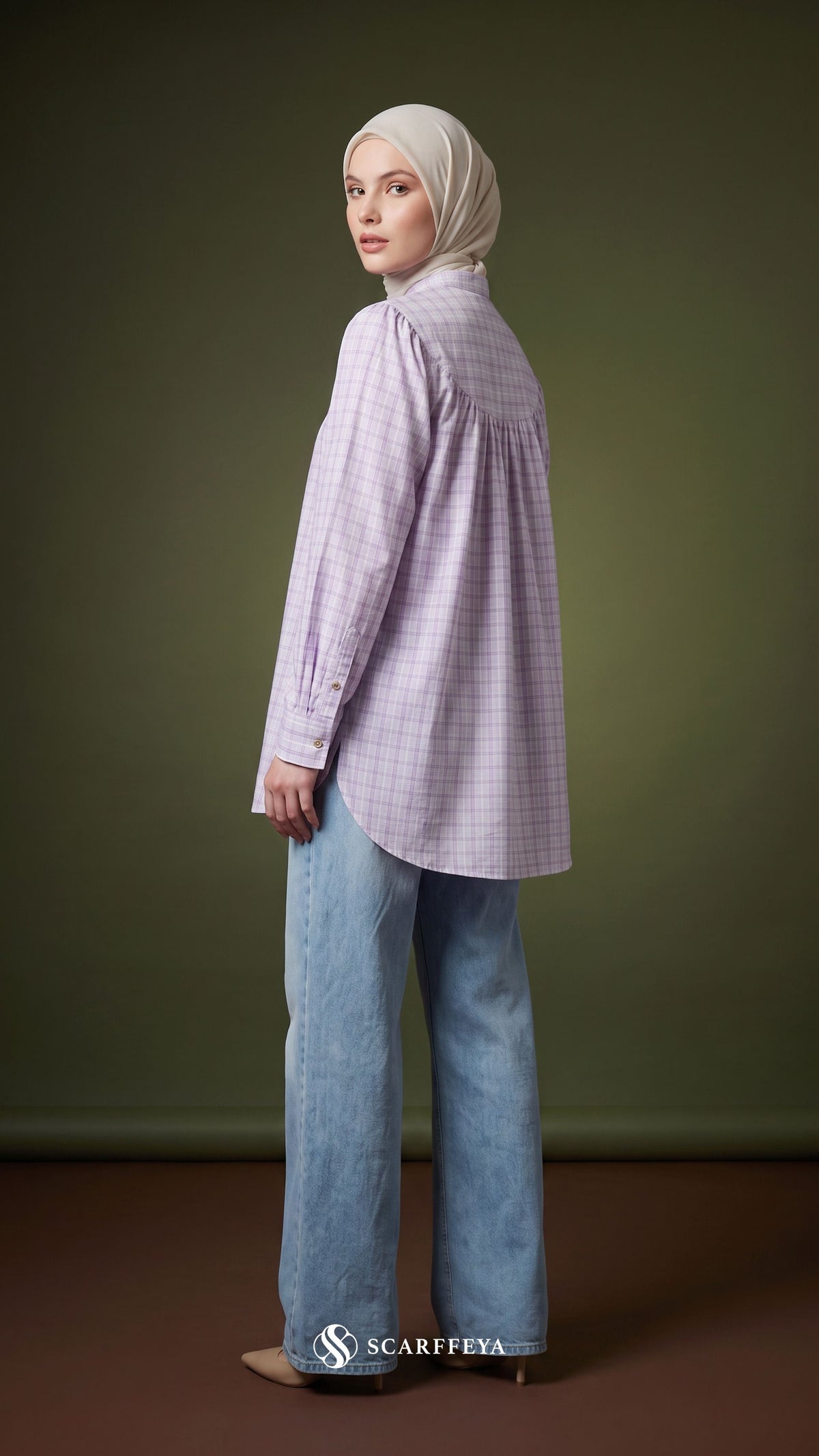 BRIA PLAID LINEN BLOUSE (LILAC BLOOM)
