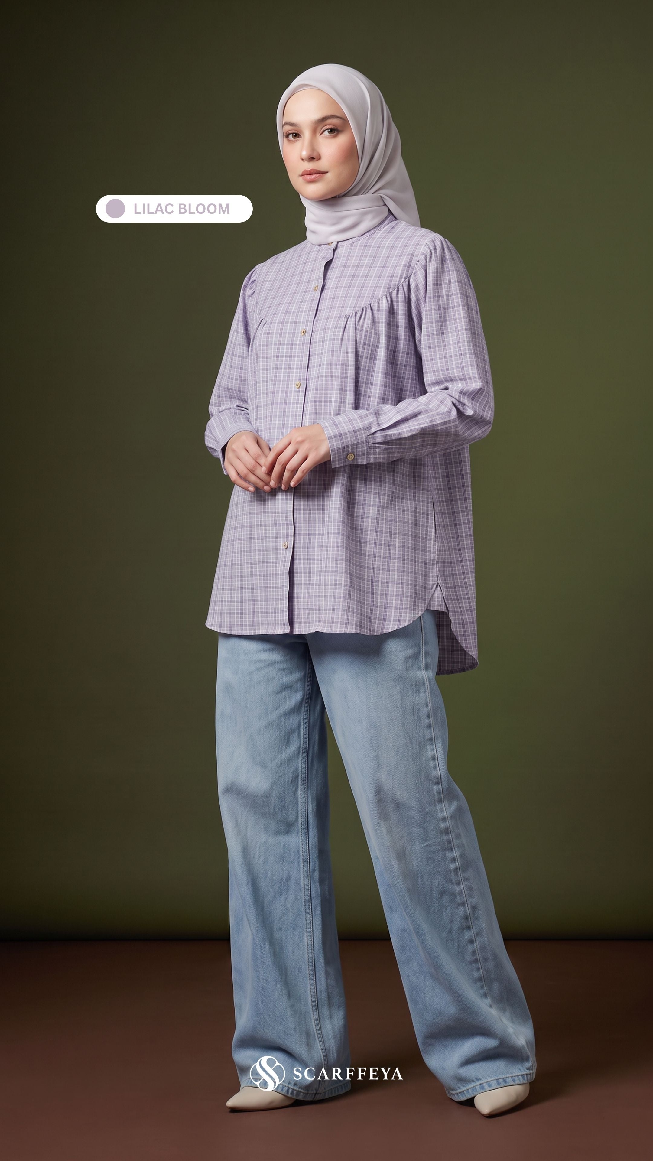 BRIA PLAID LINEN BLOUSE (LILAC BLOOM)