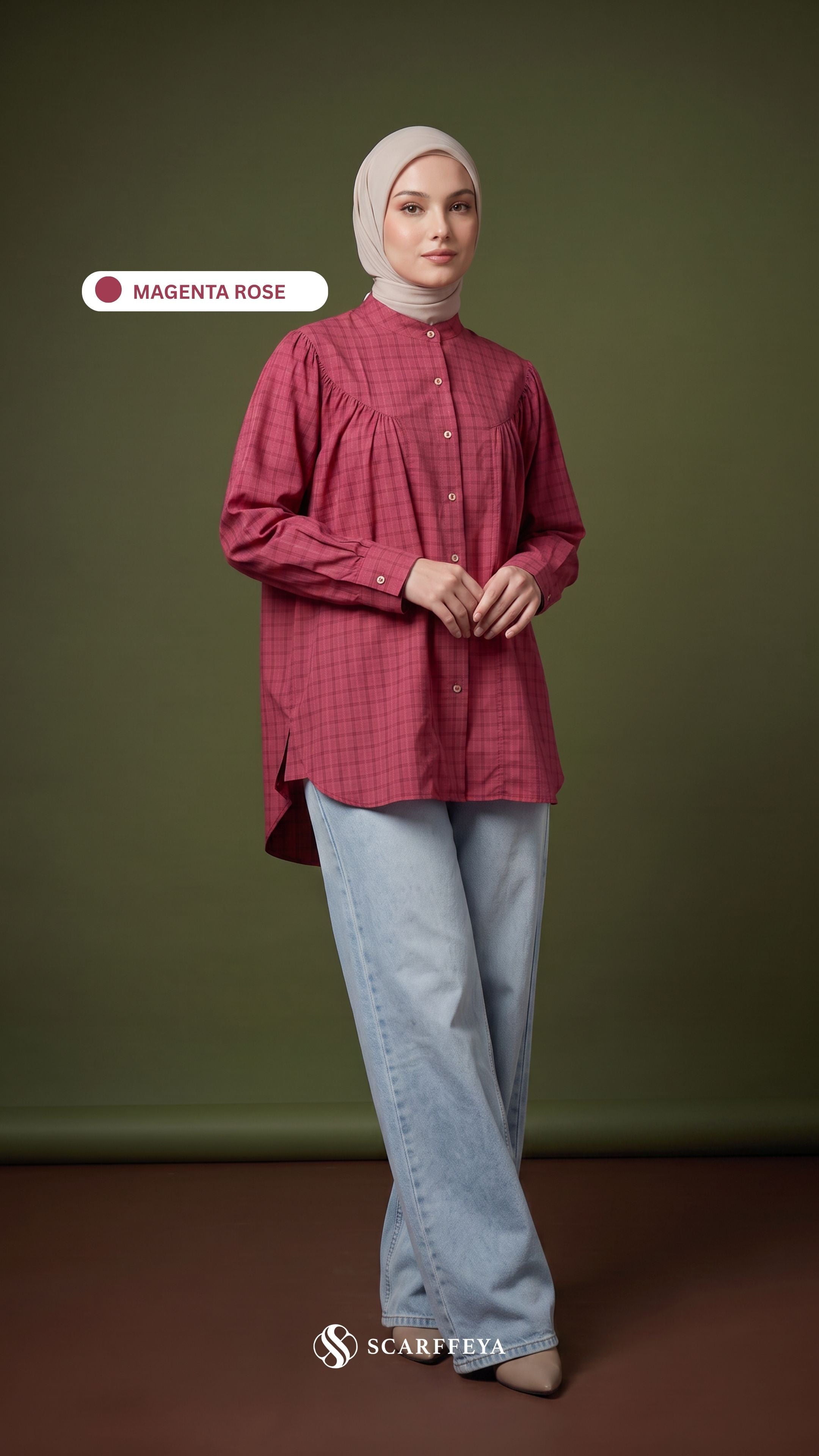 BRIA PLAID LINEN BLOUSE (MAGENTA ROSE)