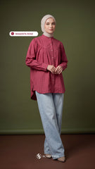 BRIA PLAID LINEN BLOUSE (MAGENTA ROSE)