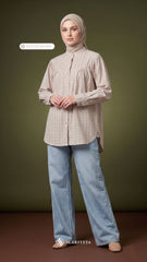 BRIA PLAID LINEN BLOUSE (MOCHA BROWN)