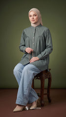 BRIA PLAID LINEN BLOUSE (PEWTER GREEN)