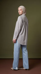 BRIA PLAID LINEN BLOUSE (SMOKY GREY)