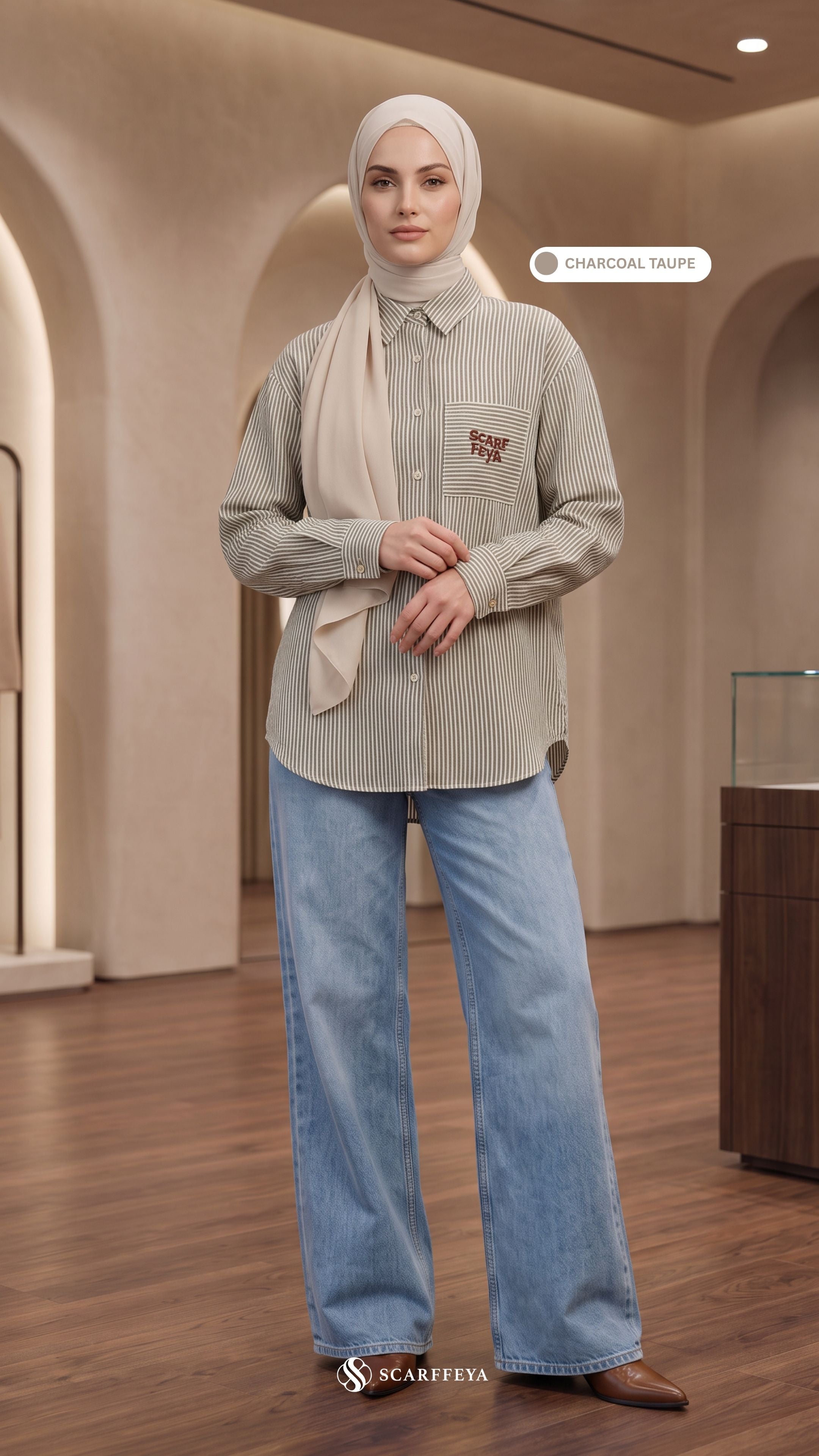 ELVY STRIPE LINEN SHIRT (CHARCOAL TAUPE)