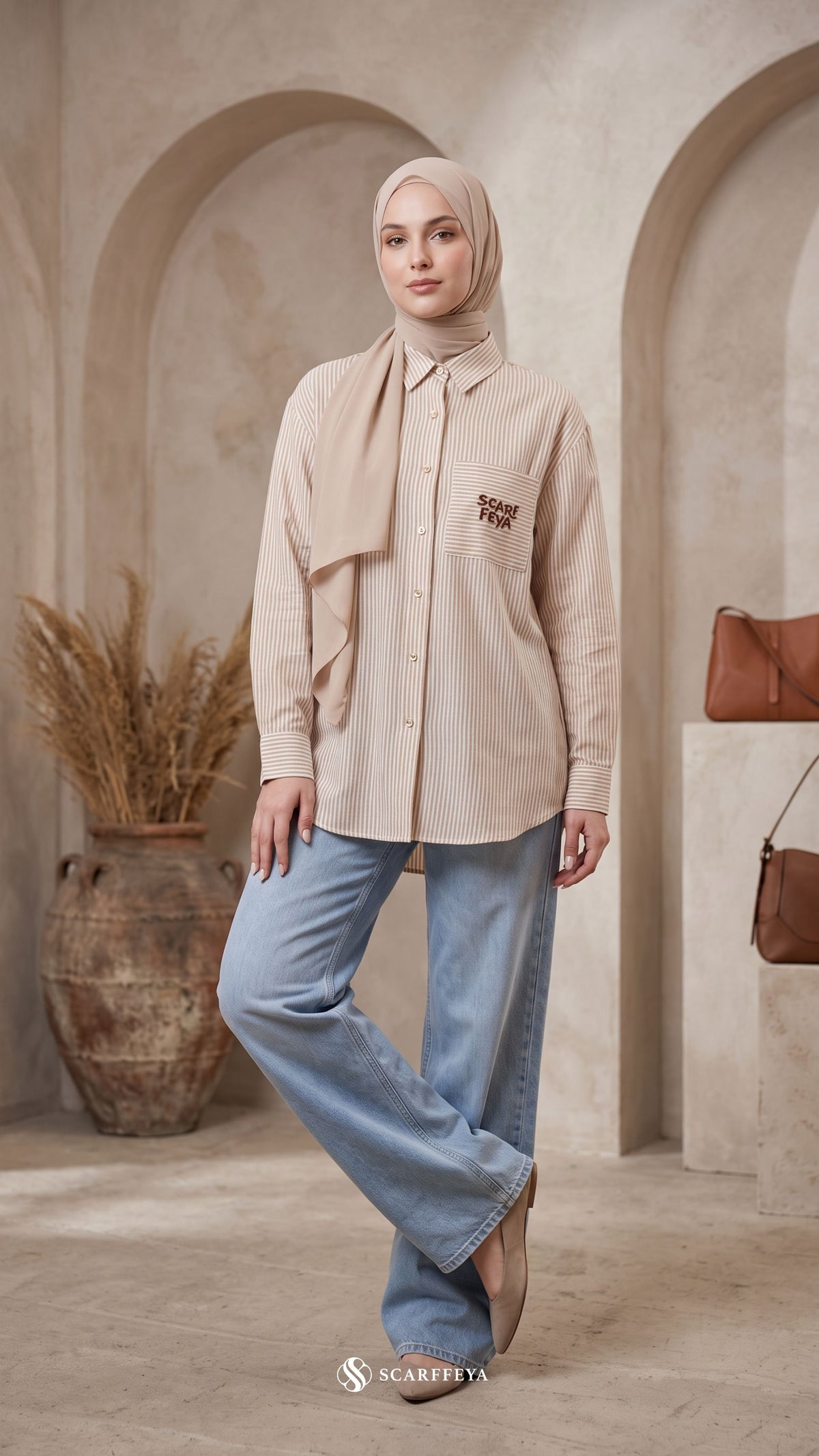 ELVY STRIPE LINEN SHIRT (HONEY MUSTARD)