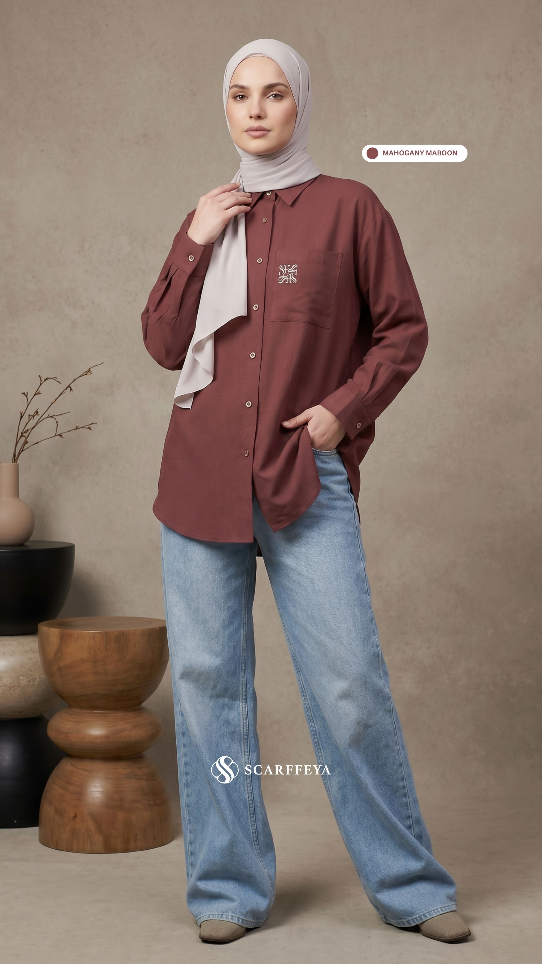 TARA CASUAL BLOUSE (MAHOGANY MAROON)