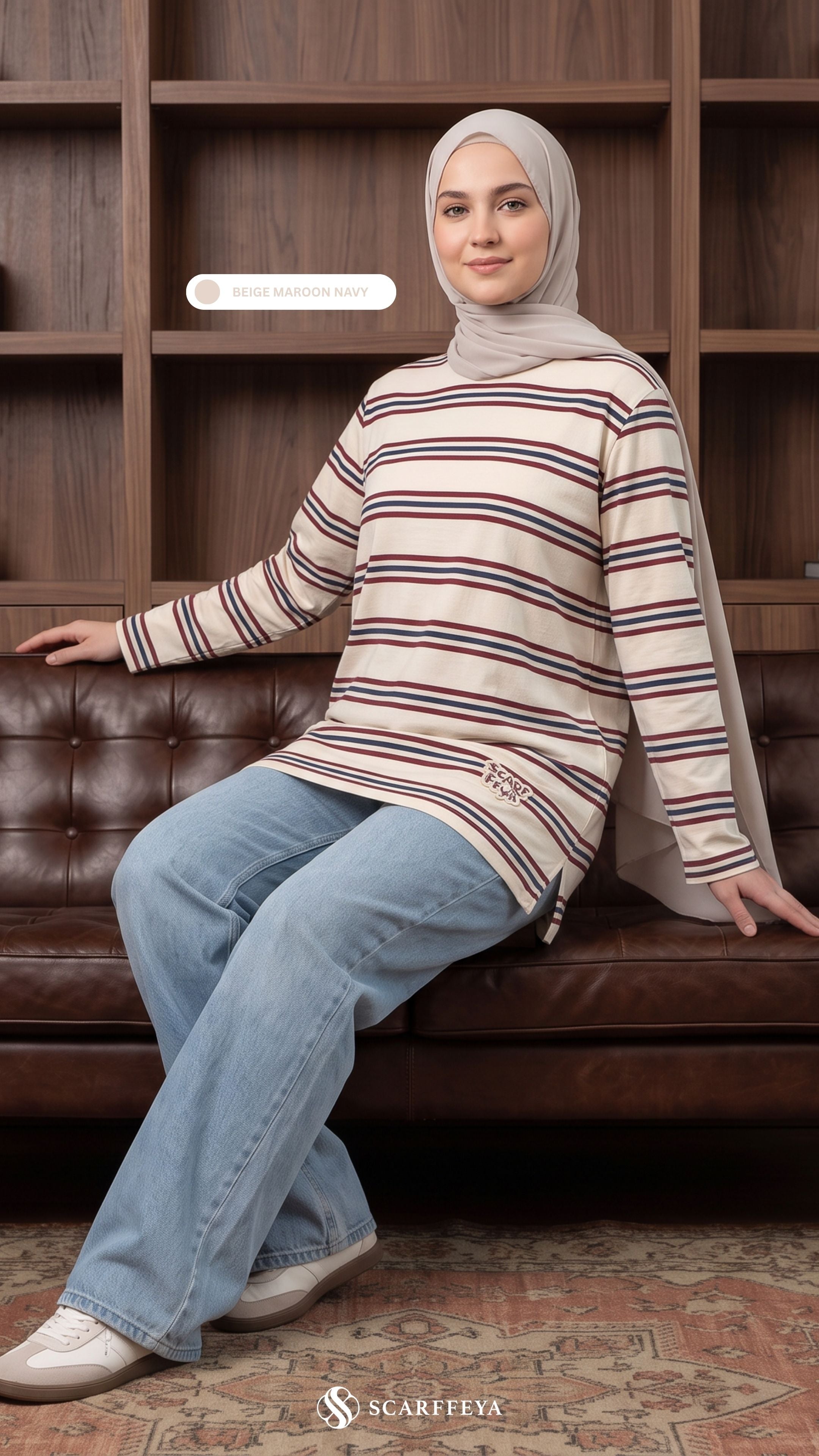 LISA STRIPE SHIRT (BEIGE MAROON NAVY)