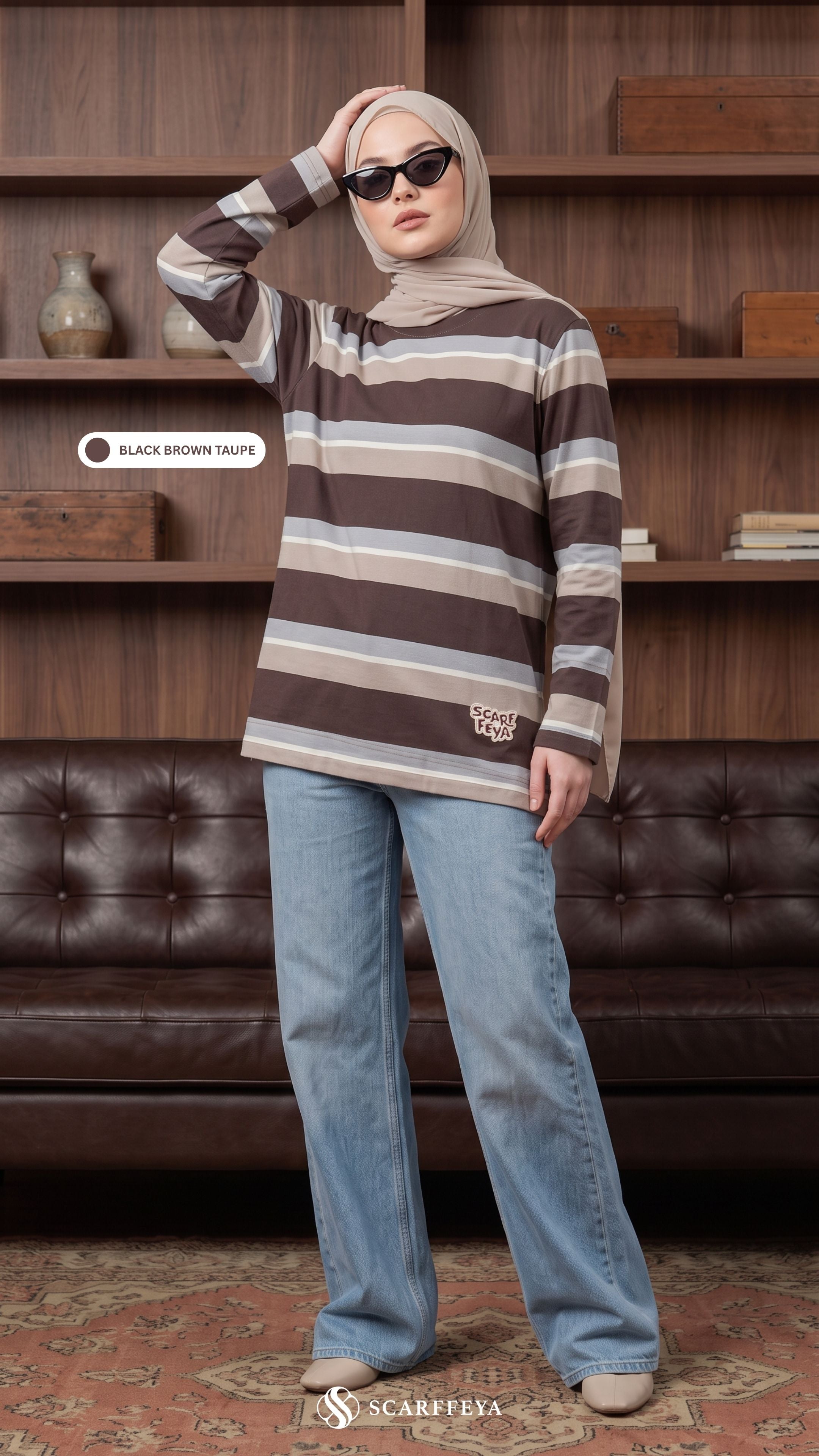 LISA STRIPE SHIRT (DARK BROWN TAUPE)