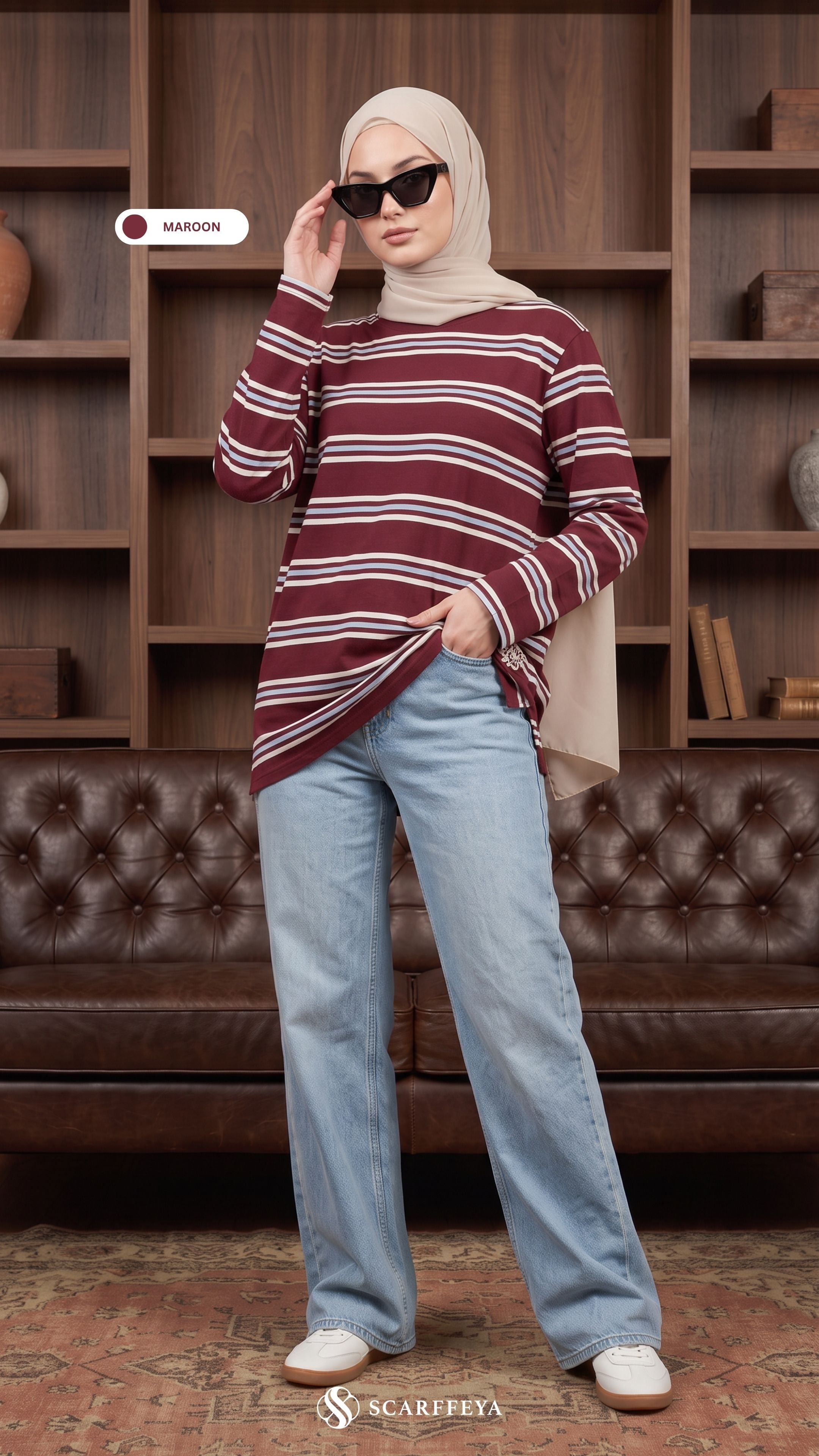 LISA STRIPE SHIRT (MAROON)
