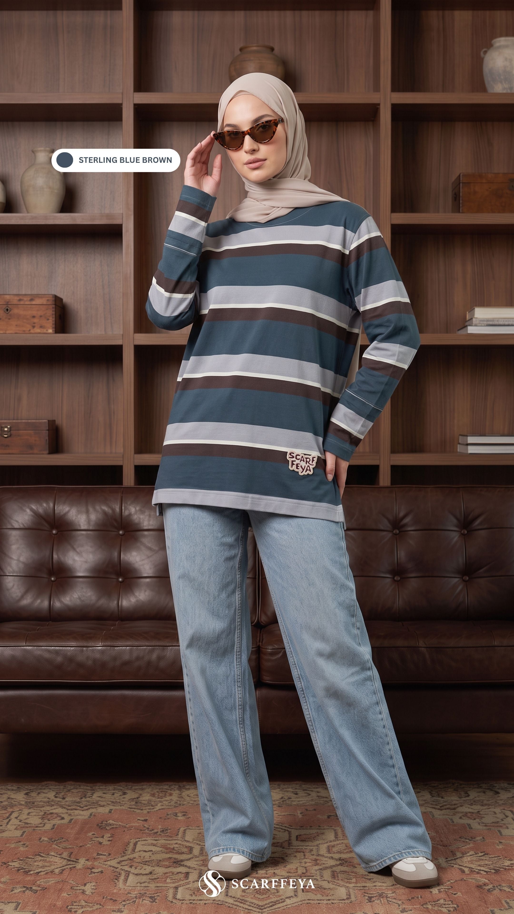 LISA STRIPE SHIRT (STERLING BLUE BROWN)