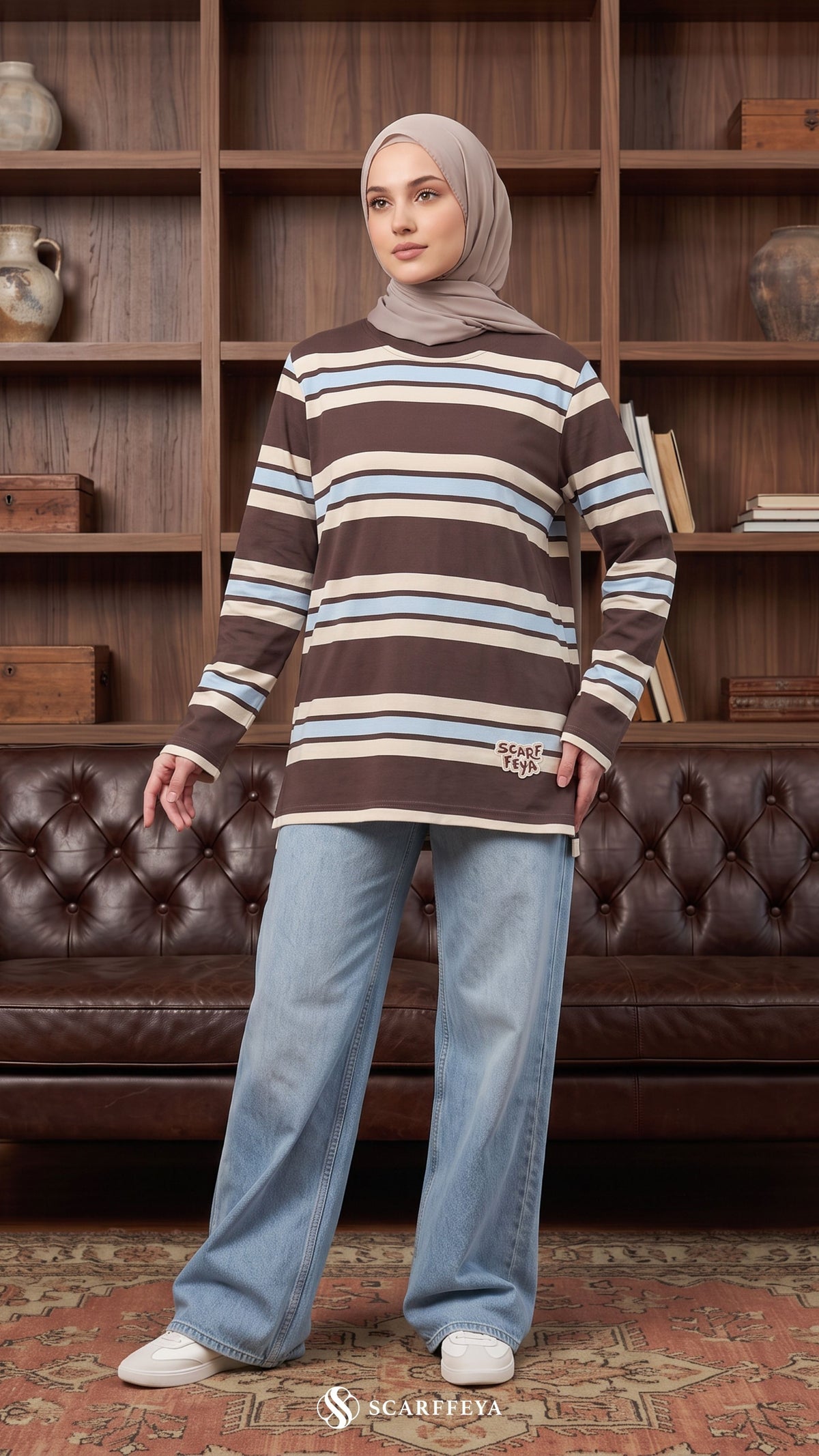LISA STRIPE SHIRT (DARK BROWN BLUE)