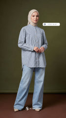 BRIA PLAID LINEN BLOUSE (STEEL BLUE)