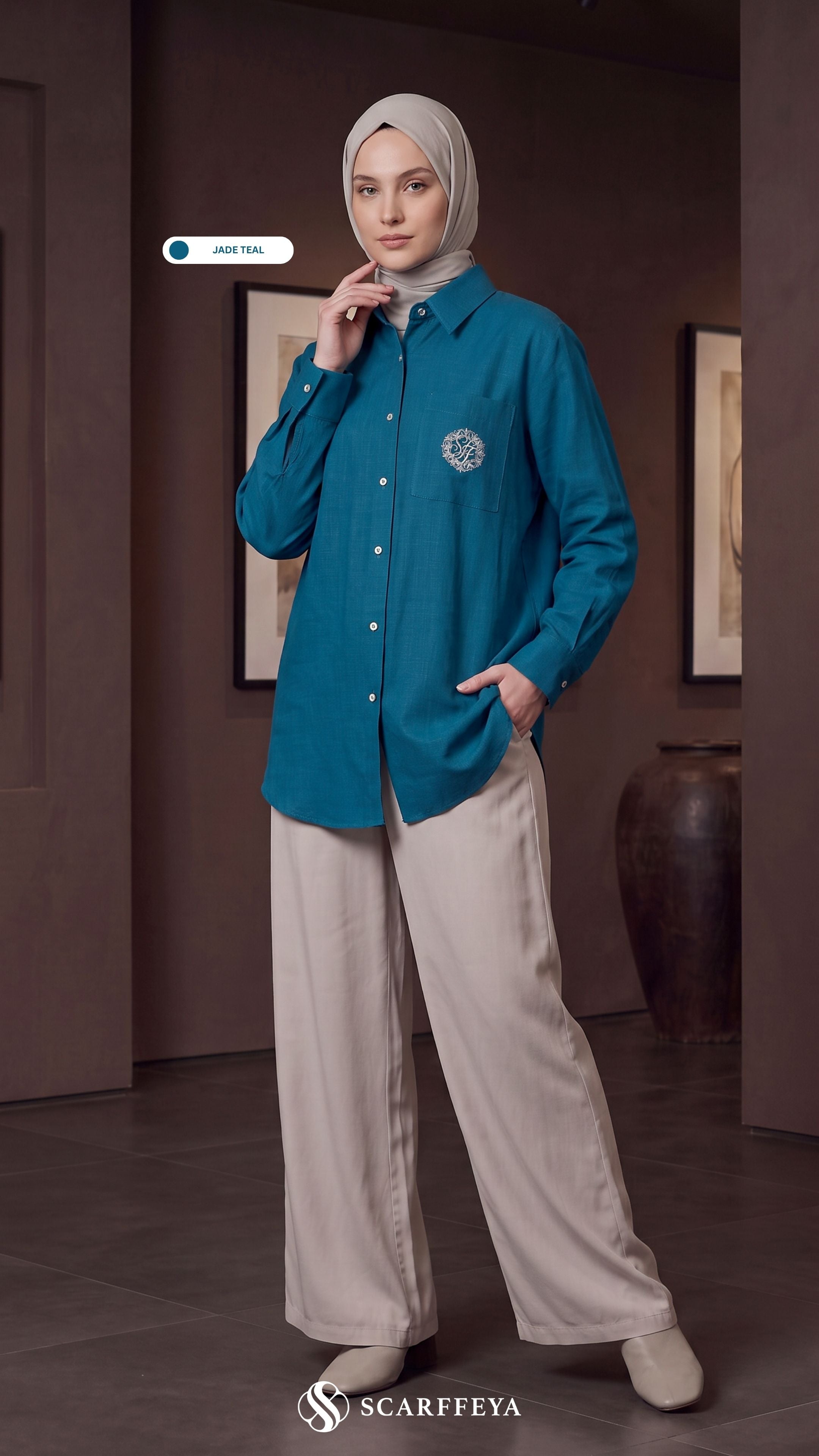 TESSA LINEN SHIRT (JADE TEAL)
