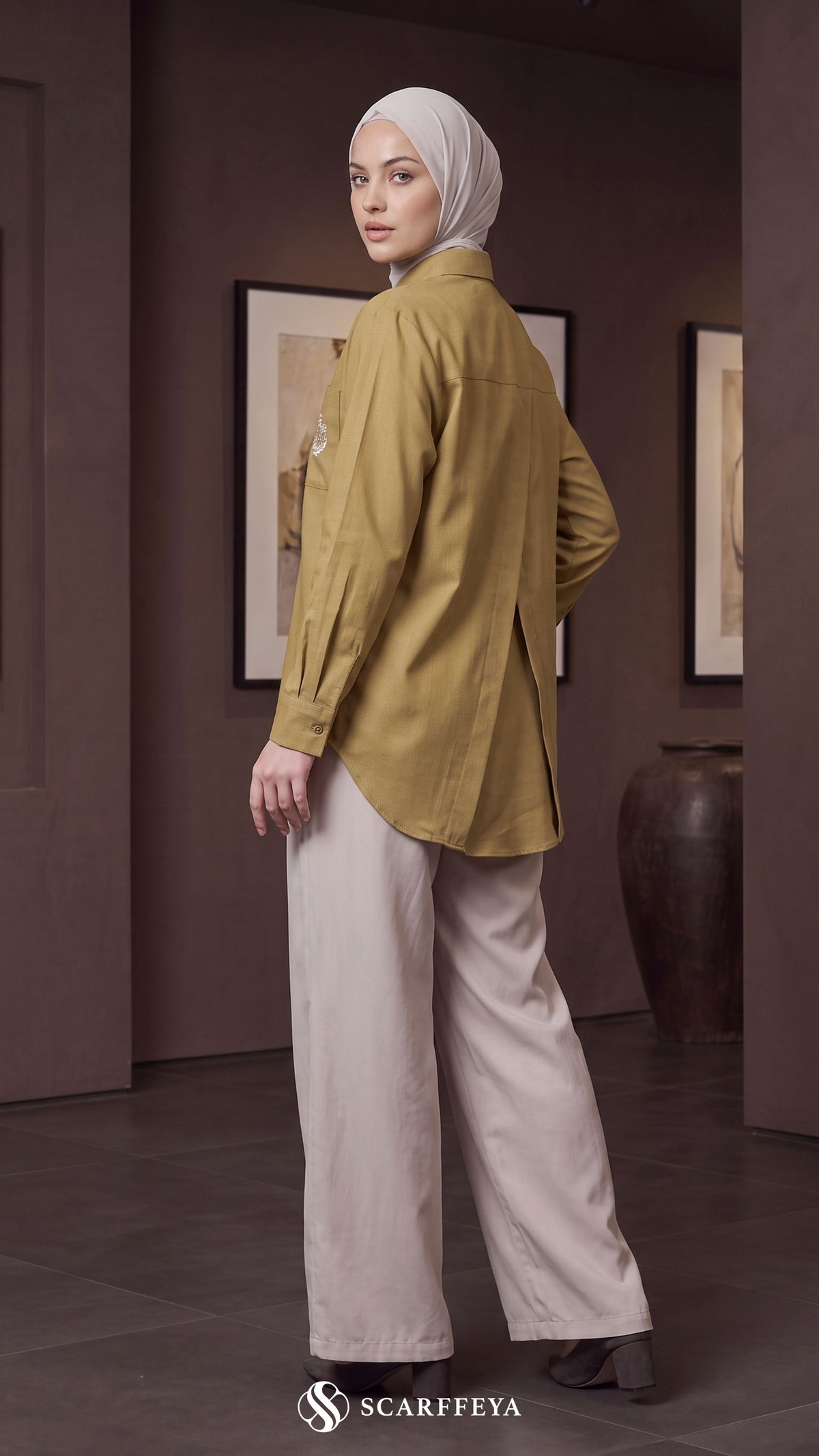 TESSA LINEN SHIRT (OLIVE GOLD)