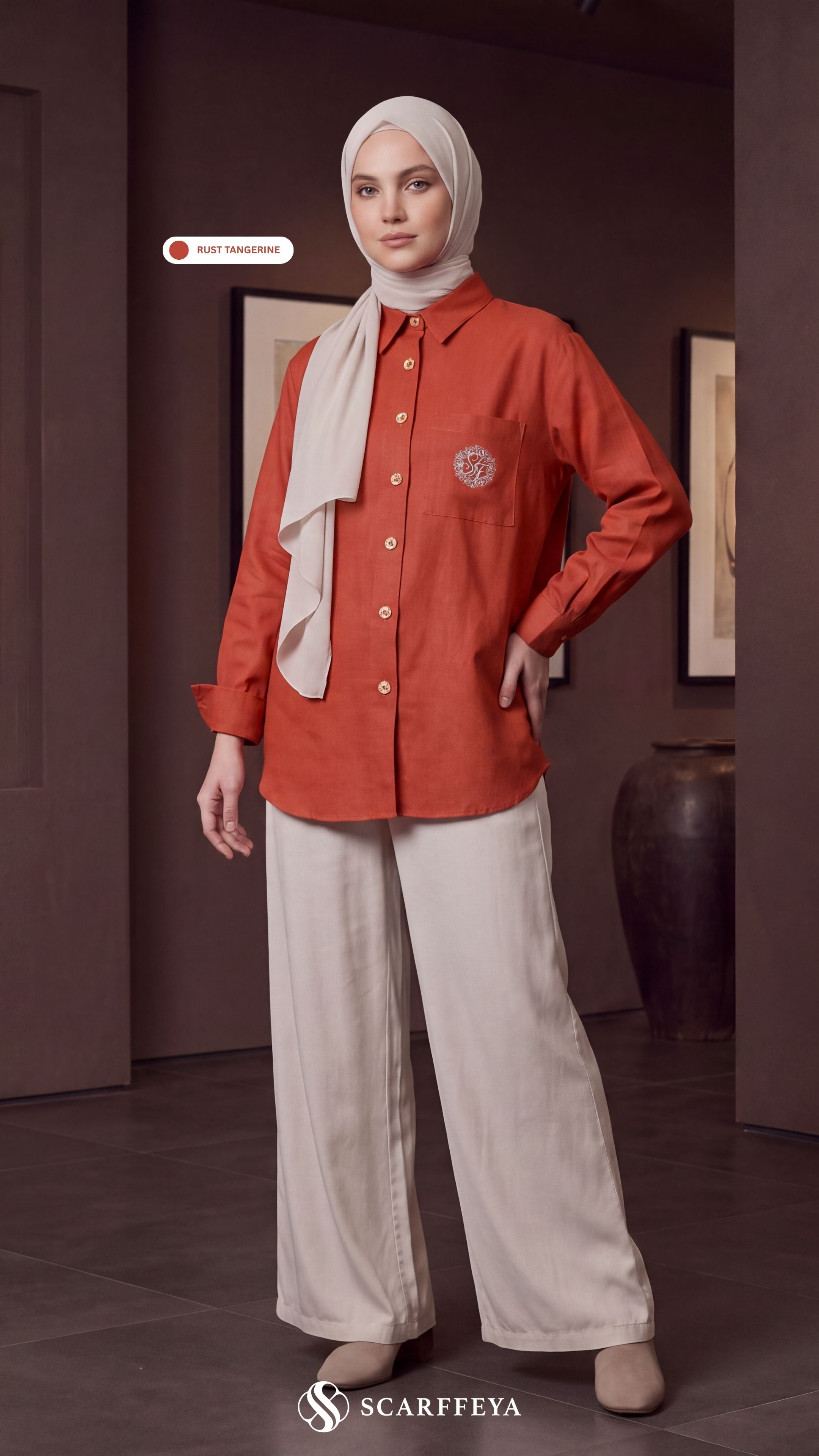 TESSA LINEN SHIRT (RUST TANGERINE)