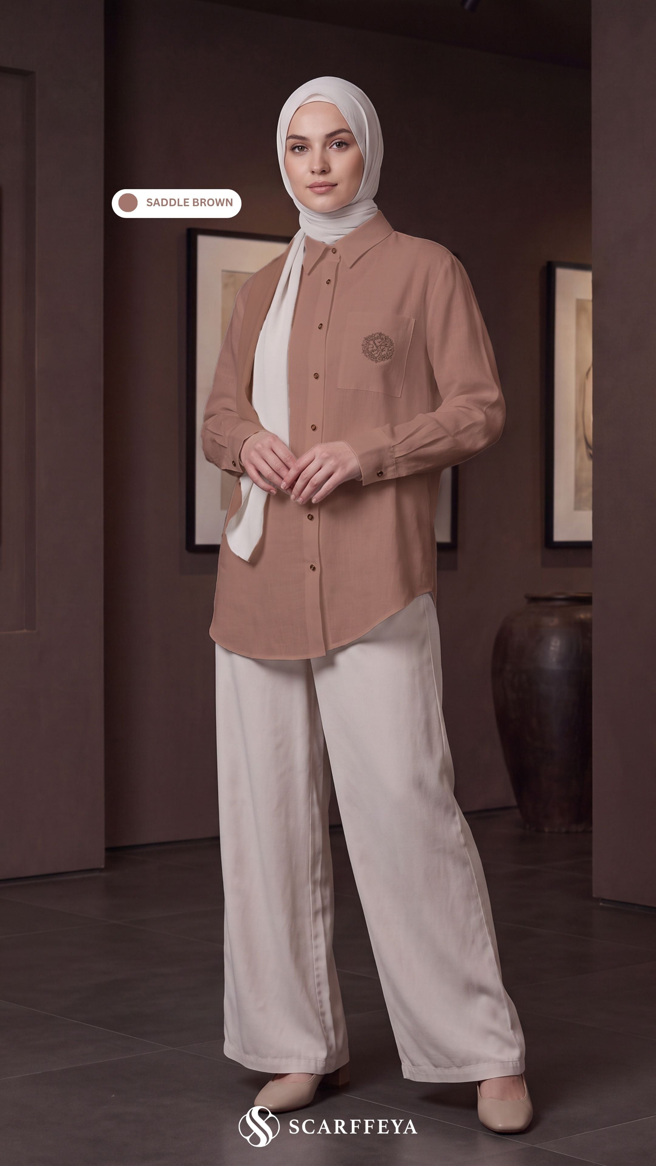 TESSA LINEN SHIRT (SADDLE BROWN)