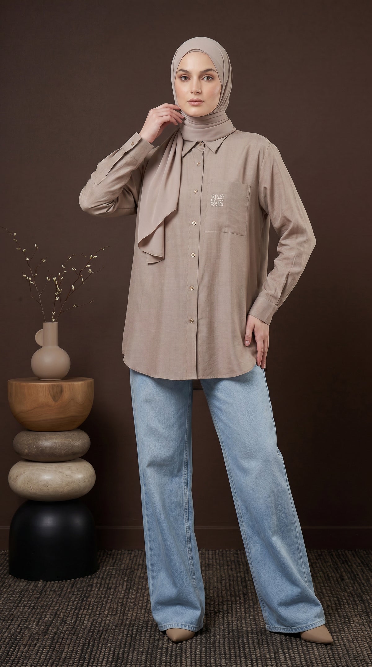TARA CASUAL BLOUSE (CAHSMERE BROWN)