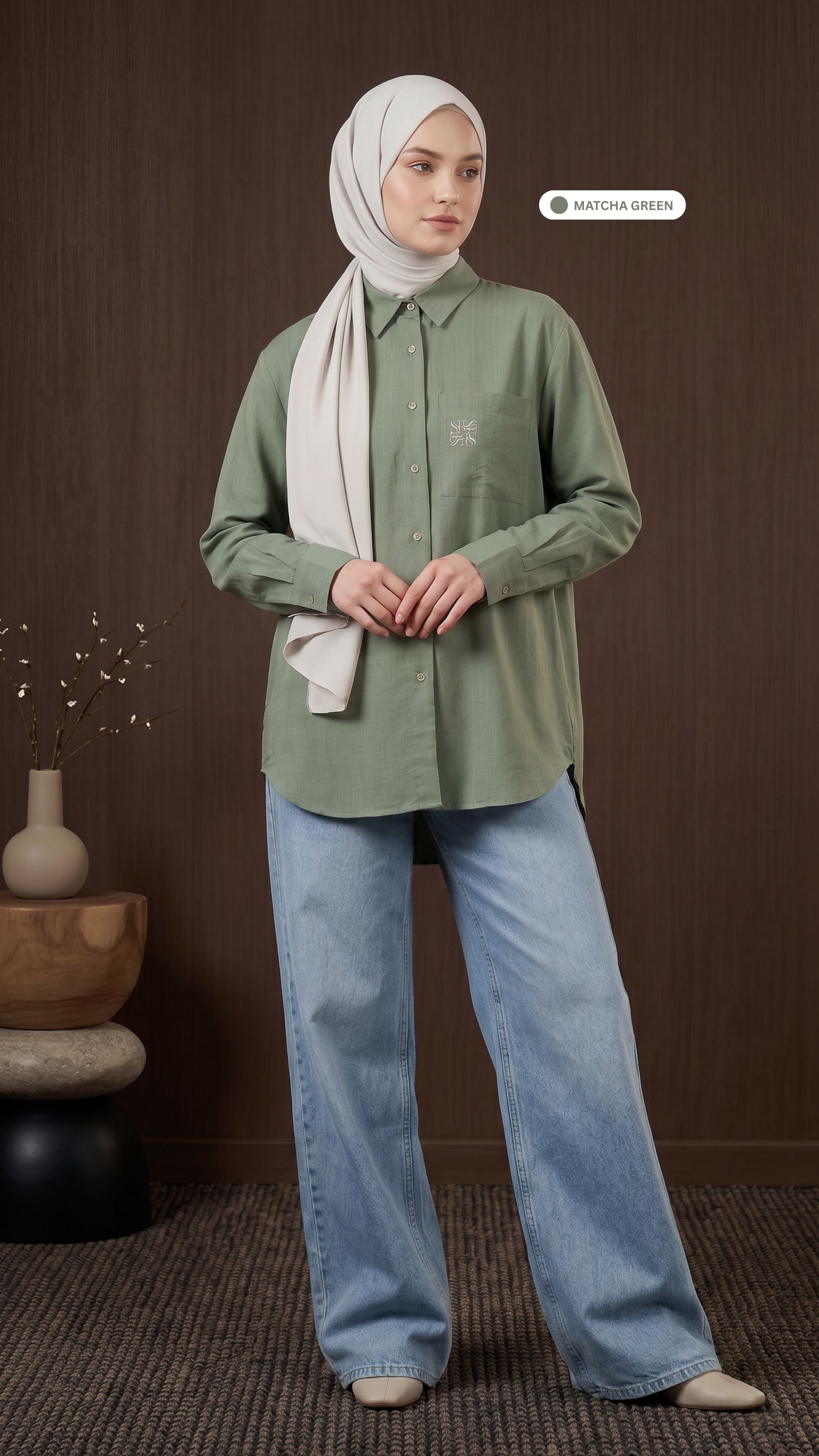 TARA CASUAL BLOUSE (MATCHA GREEN)