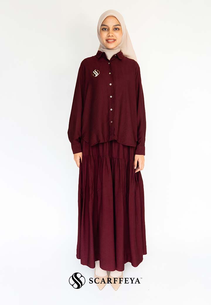 YUNA LINEN SKIRT (BURGUNDY MAROON)
