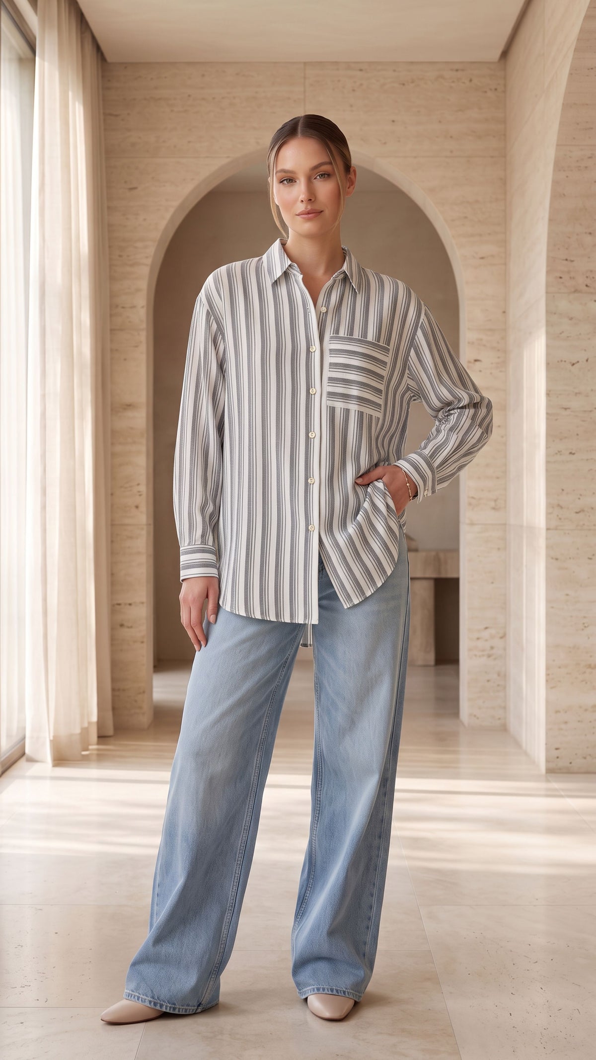 EVYA STRIPE (WHITE SWAN)