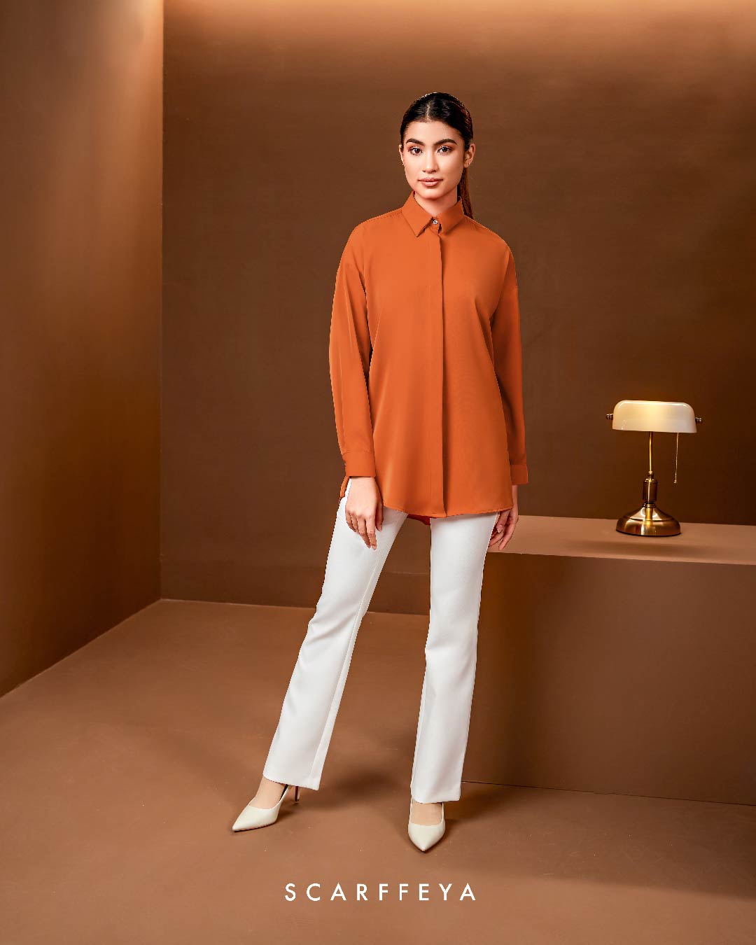 MILLY CASUAL BLOUSE - BRICK TANGERINE